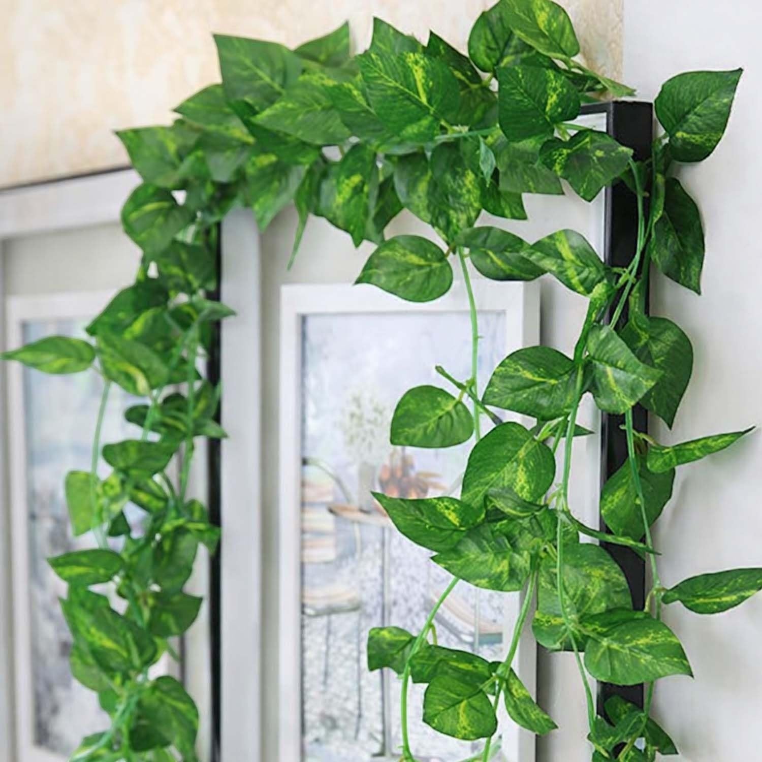 Go Hooked Artificial Hanging Creeper for Home Décor (Pack of 3, 7 Ft) | Green English Ivy Leaf Garland with 4×4 cm, 72 Leaves Each | Plastic Decorative Vine for Balcony, Walls, Garden Decoration