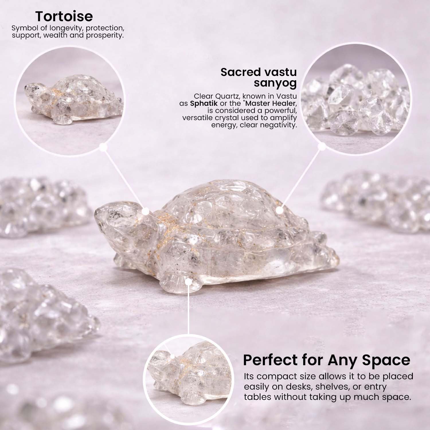 Go Hooked Natural Clear Quartz Crystal Tortoise for Vastu Balance & Energy Amplification | Feng Shui Turtle for Clarity, Healing & Positive Aura | Transparent Stone Showpiece Home, Office & Meditation