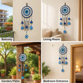 Go Hooked Evil Eye Dreamcatcher Wind Chime with Bells & Hanging Beads 64cm Height| Blue Wall Hanging Decoration for Positive Energy, Good Luck & Home Décor, Balcony, Living Room & Gift (Design F1)
