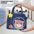 Go Hooked Kids Lunch Bag with Astronaut Bear Design | Navy Blue Thermal Insulated Oxford Cloth Lunch Tote with Star Print | Cute Reusable Food Storage Bag for School, Office, Picnic & Travel