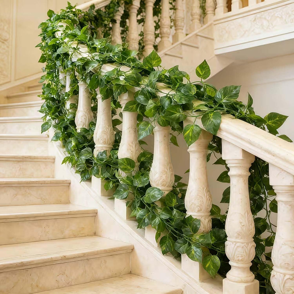 Go Hooked Artificial Hanging Creeper for Home Décor (Pack of 5, 6 Ft) | Money Plant Leaf Garland with 30 Leaves Each | Plastic Decorative Creeper for Balcony, Walls, Garden Decoration