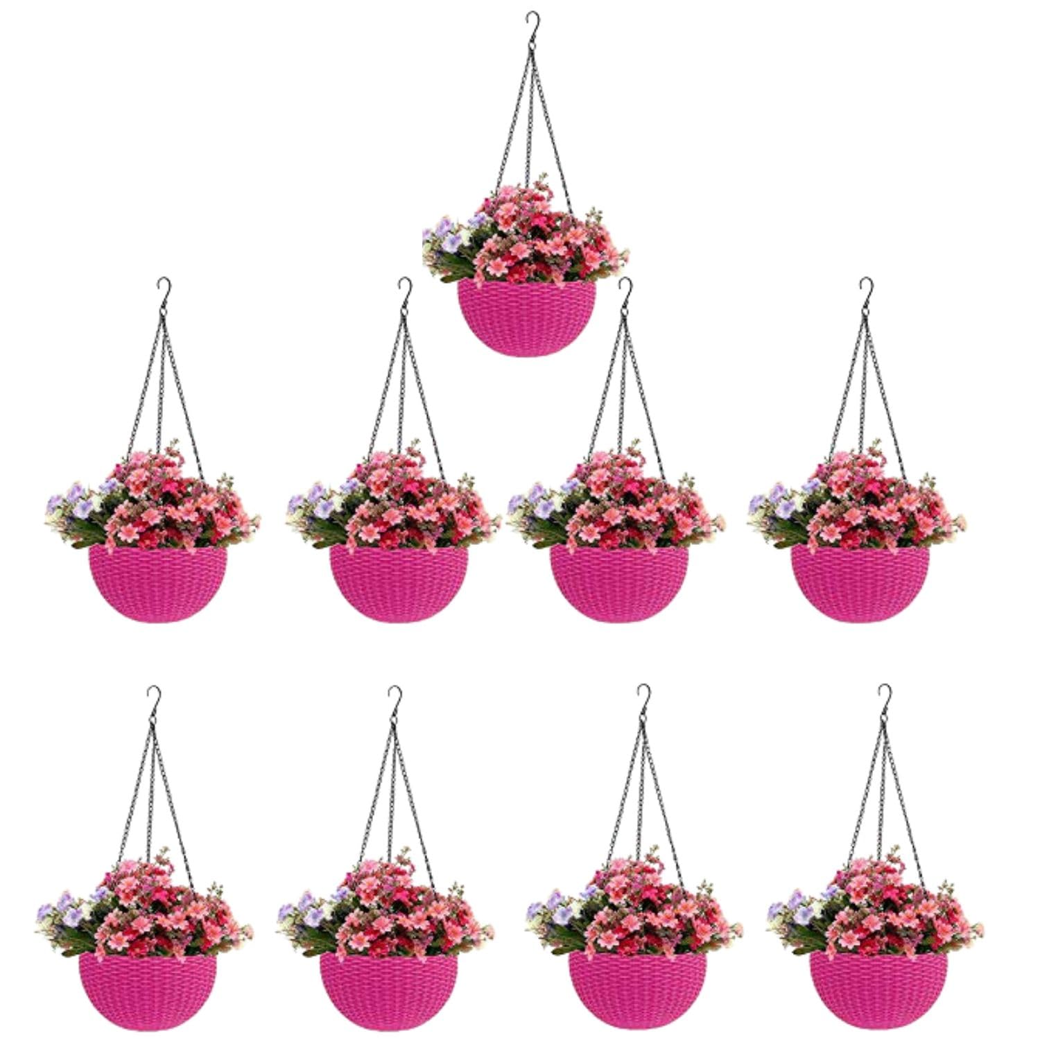 Go Hooked Plastic Hanging Pot, Dark Brown, Pot Diameter- 7.1 Inch, Pot Height-4.8 Inch, Pot Thickness-3 mm, Chain Length-13 inch Approx.