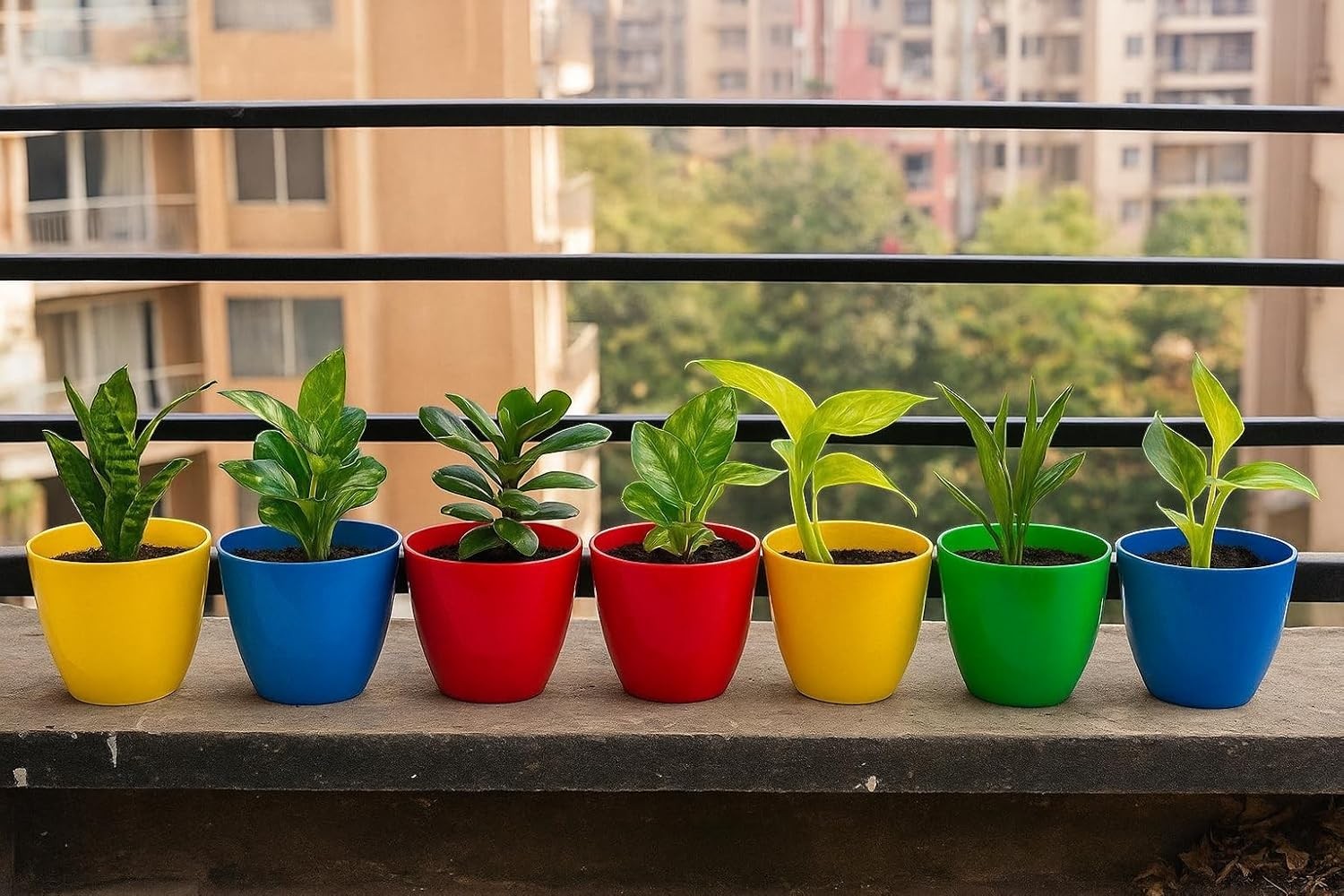 Go Hooked Plastic Indoor Plant Pot, Multicolor, Size -13x13x10cm, 6 Pcs Small