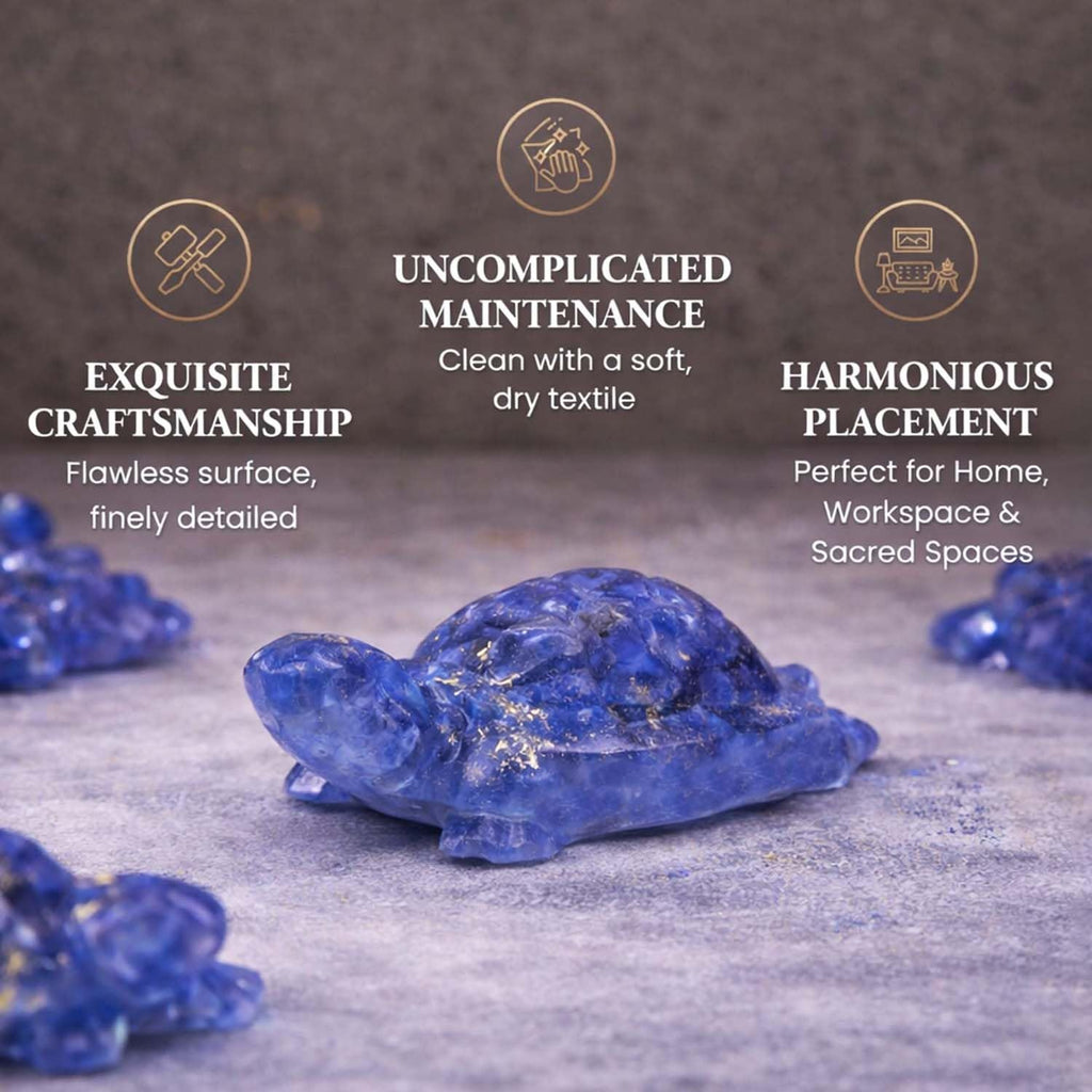 Go Hooked Lapis Lazuli Crystal Tortoise for Wisdom, Communication & Confidence | Feng Shui Vastu Turtle for Intelligence & Decision Making | Blue Stone Showpiece Study Table, Office Desk & Home Decor