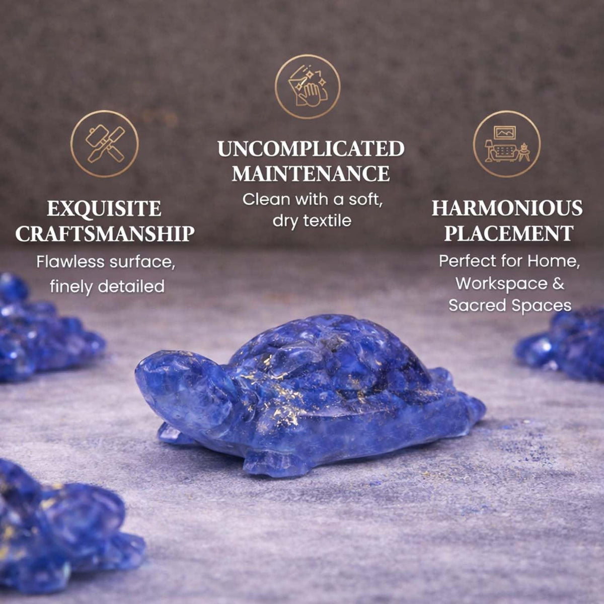 Go Hooked Lapis Lazuli Crystal Tortoise for Wisdom, Communication & Confidence | Feng Shui Vastu Turtle for Intelligence & Decision Making | Blue Stone Showpiece Study Table, Office Desk & Home Decor