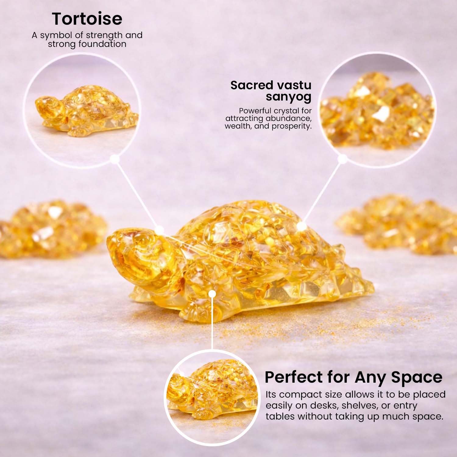 Go Hooked Natural Citrine Crystal Tortoise for Wealth, Success & Business Growth | Feng Shui Vastu Turtle for Money Attraction & Positive Energy | Golden Stone Showpiece Home, Office & Cash Counter