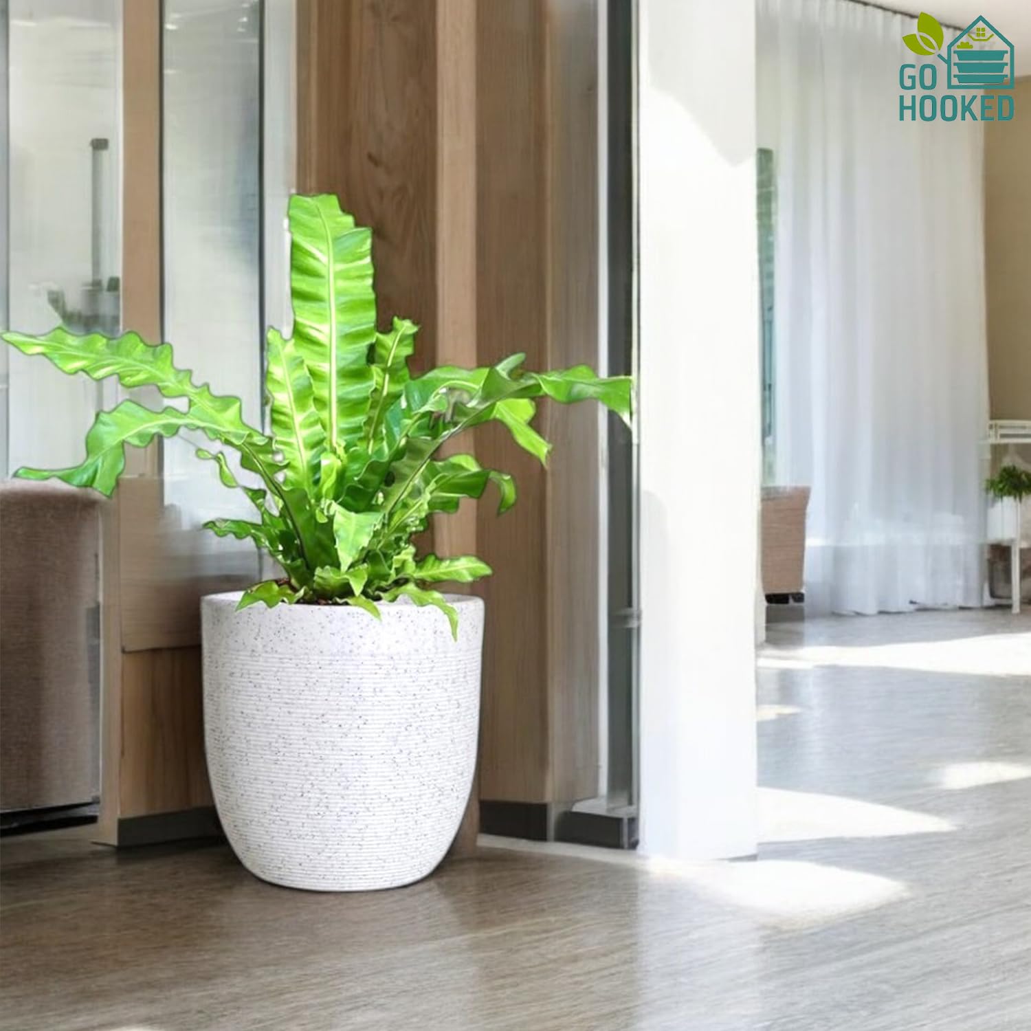 Go Hooked 15 Inch Polymer Flower Pot for Plants | Large Round Plant Pot for Home Garden Balcony | Premium Lightweight Durable Gamla for Indoor Outdoor Plants | Modern Decorative White Planter