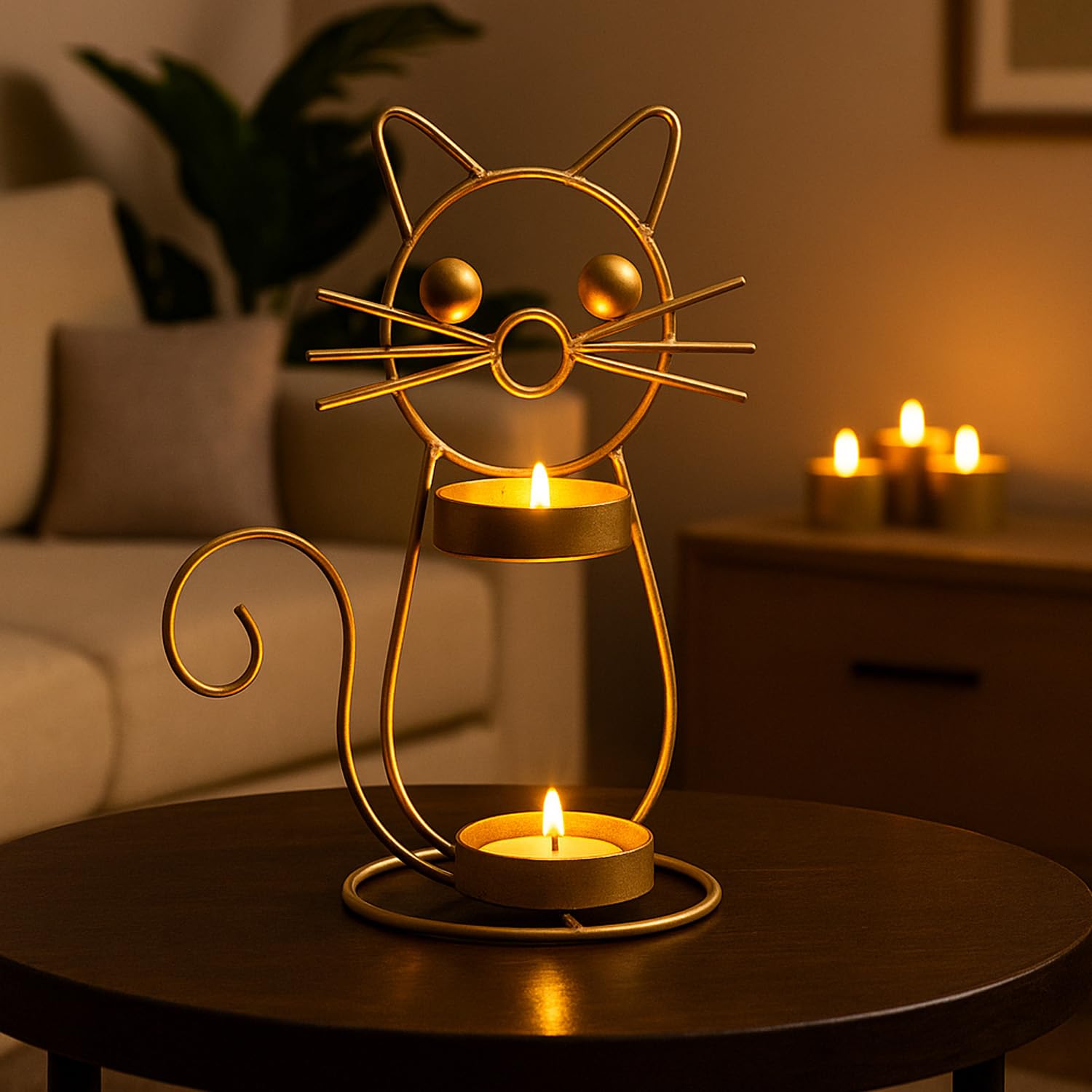 Go Hooked Lotus Tealight Holder Set of 3pcs Hand‑Crafted Metal Candle Stand in Luxe Matte‑Gold Finish, Decorative Lotus Diya for Diwali, Home, Temple, Festive & Tabletop