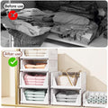 Go Hooked Foldable Wardrobe Organizer with Drawer Style Pull Out Design | Pack of 5 Small (44x34x14.5 cm) Shelf Storage Box | Heavy Duty Plastic Shirt Stacker for Cupboard, Almirah & Closet | White