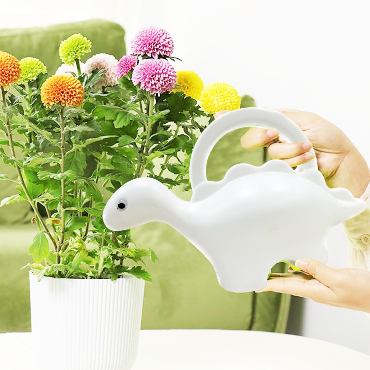 Go Hooked Plastic Dinosaur Shape 1 Liter Kids Watering Can for House Plants & Garden Plants Roar Some Gardening Dino Shaped Delight Garden Time Travel (Pack of 1, White, 1 Liter)