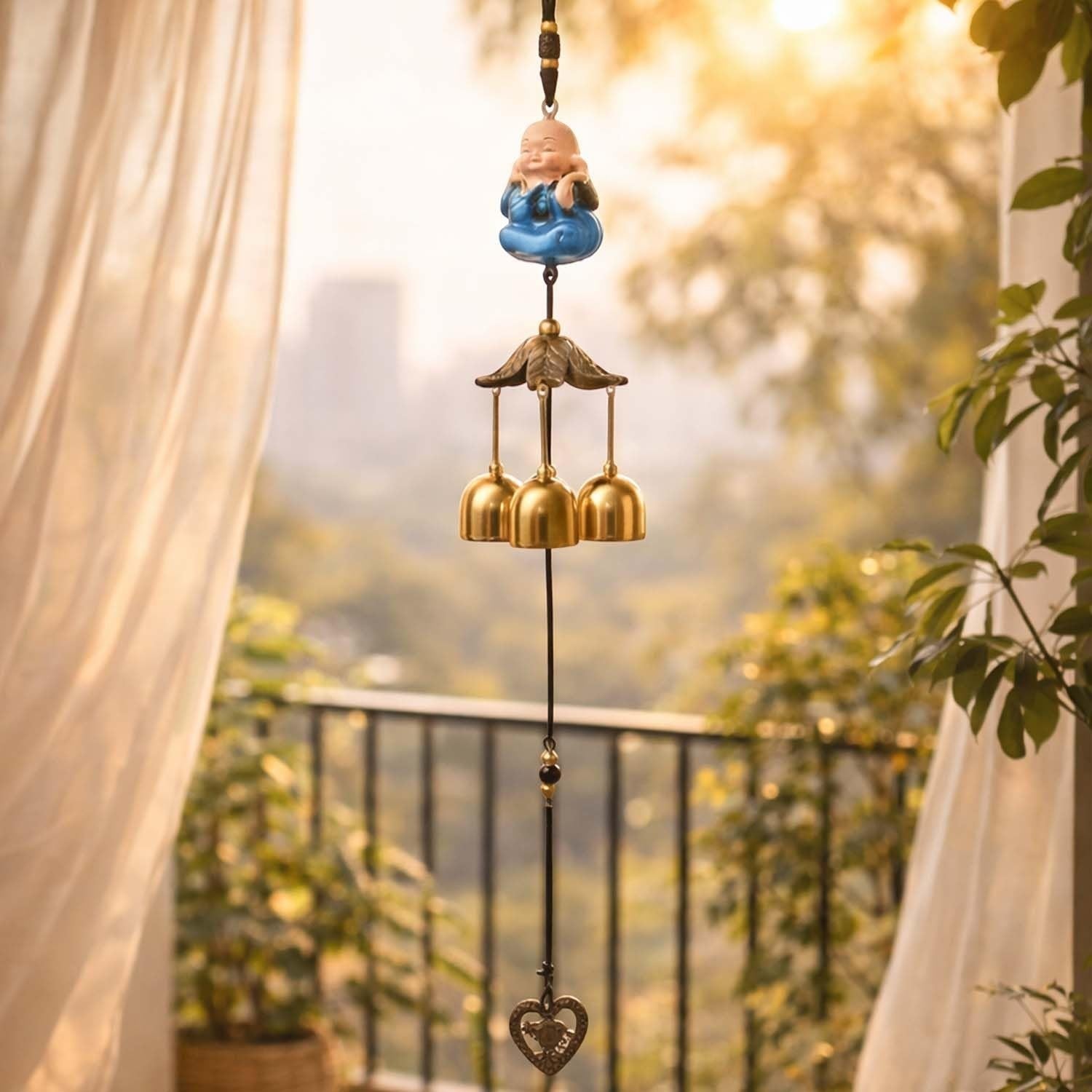 Go Hooked Evil Eye Dreamcatcher Wind Chime with Bells & Hanging Beads 64cm Height| Blue Wall Hanging Decoration for Positive Energy, Good Luck & Home Décor, Balcony, Living Room & Gift (Design F1)