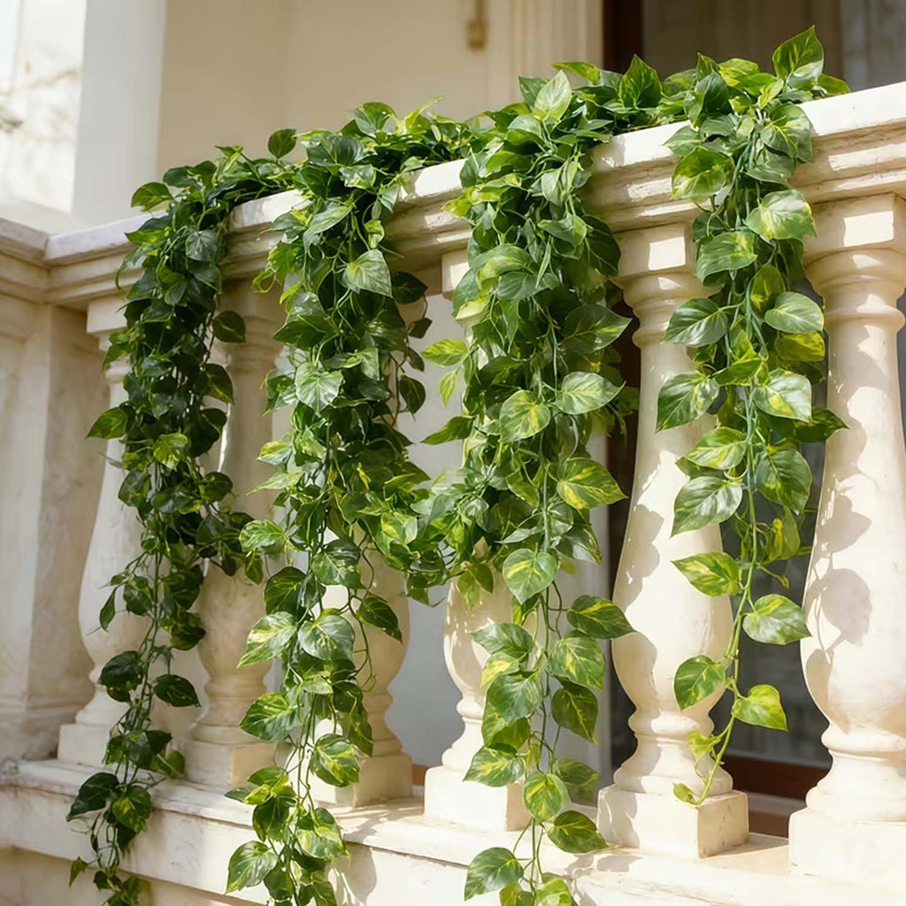 Go Hooked Artificial Hanging Creeper for Home Décor (Pack of 5, 6 Ft) | Money Plant Leaf Garland with 30 Leaves Each | Plastic Decorative Creeper for Balcony, Walls, Garden Decoration