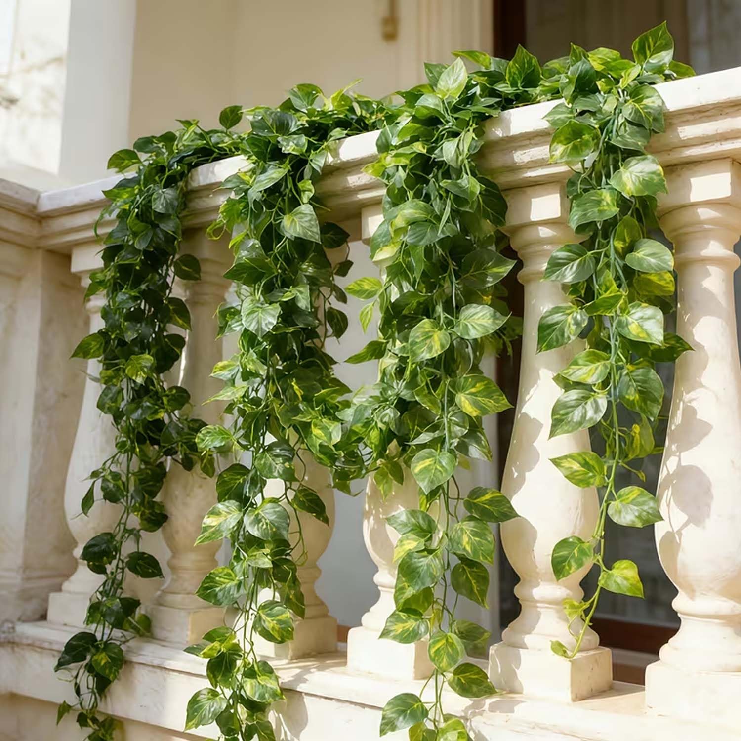 Go Hooked Artificial Hanging Creeper for Home Décor (Pack of 5, 6 Ft) | Money Plant Leaf Garland with 30 Leaves Each | Plastic Decorative Creeper for Balcony, Walls, Garden Decoration