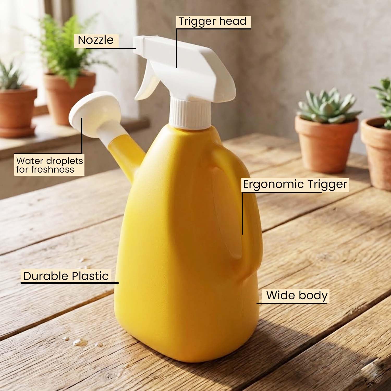 Go Hooked 2in1 Plant Watering Can with Spray Bottle & Shower Head 1 Litre | Multi-Purpose Garden Water Sprayer for Indoor Plants, Balcony Garden & Nursery | Plastic Watering Pot with Handle (Yellow)