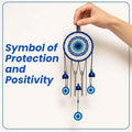 Go Hooked Evil Eye Dreamcatcher Wind Chime with Bells & Hanging Beads 64cm Height| Blue Wall Hanging Decoration for Positive Energy, Good Luck & Home Décor, Balcony, Living Room & Gift (Design F1)