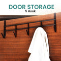 Go Hooked Over The Door Hook Organizer, Hanging Organizer Rack | Steel Door Hook Hanger Wall Hook Rack (5 Hooks) (Brown)