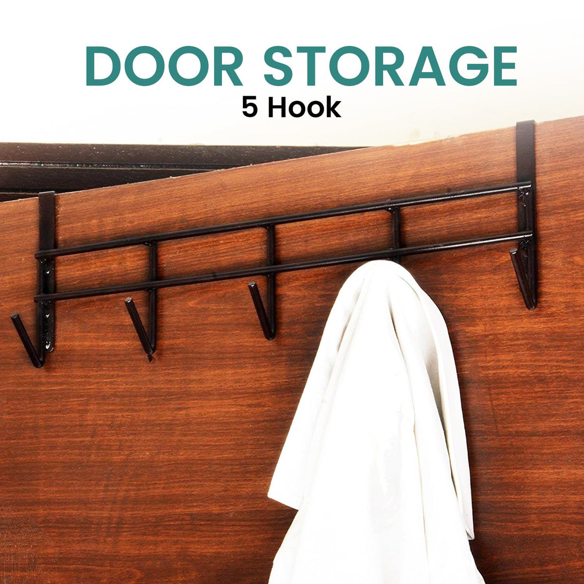 Go Hooked Over The Door Hook Organizer, Hanging Organizer Rack | Steel Door Hook Hanger Wall Hook Rack (5 Hooks) (Brown)