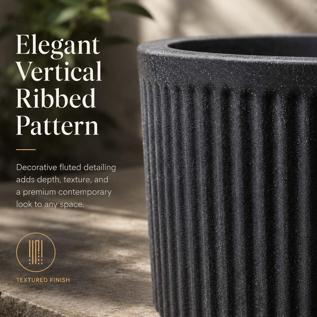 Go Hooked Large Oval Planter Pot (20x9) Inch | Aurelia Modern Ribbed Grey Stone Texture Finish | UV & Weather Resistant Decorative Floor Planter for Balcony, Patio, Terrace, Garden & Entrance
