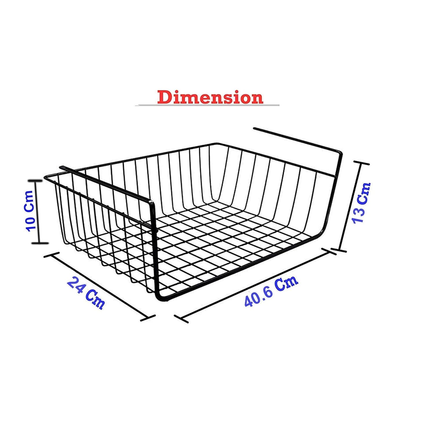 Go Hooked Multipurpose 16 Inch Under Shelf Basket Powder Coated Iron Under Cabinet Organiser Undershelf Organiser Basket Under Shelf Storage Rack for Kitchen Bedroom Office Pack of 2 Black
