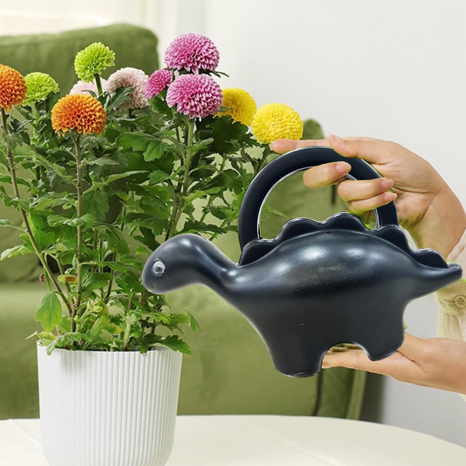 Go Hooked Plastic Dinosaur Shape 1 Liter Kids Watering Can for House Plants & Garden Plants Roar Some Gardening Dino Shaped Delight Garden Time Travel (Pack of 1, Gray, 1 Liter)