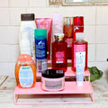 Go Hooked Kitchen 3-Tier Step Standing Rack Kitchen Spice Bottle Rack Utensil Holder Food Storage Organizer for Cabinet Cupboard Pantry Shelf Bathroom organizer Rack (Pink Pack of 1)