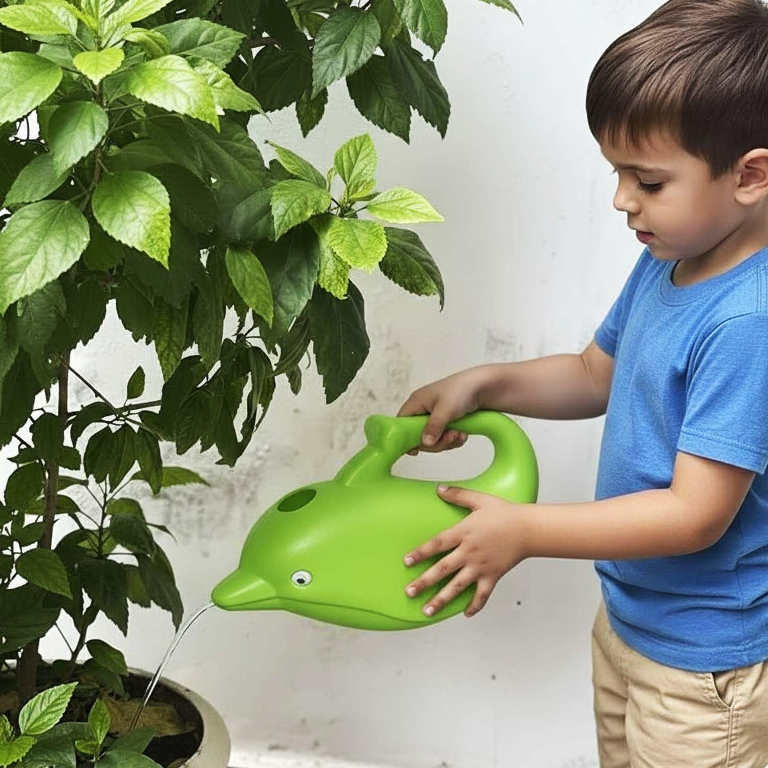 Go Hooked Plastic Dolphin Shape 1.5 Liter Kids Watering Can for House Plants & Garden Plants (Pack of 1, Yellow, 1.5 Liter)