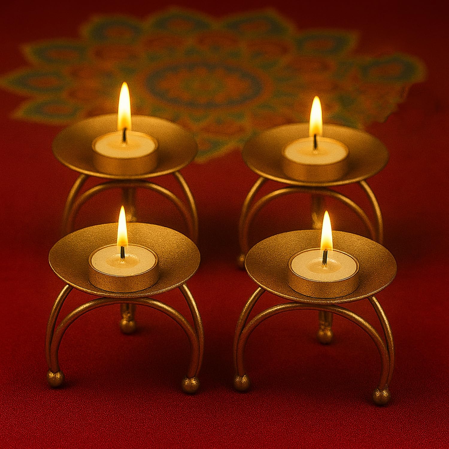 Go Hooked Lotus Tealight Holder Set of 3pcs Hand‑Crafted Metal Candle Stand in Luxe Matte‑Gold Finish, Decorative Lotus Diya for Diwali, Home, Temple, Festive & Tabletop