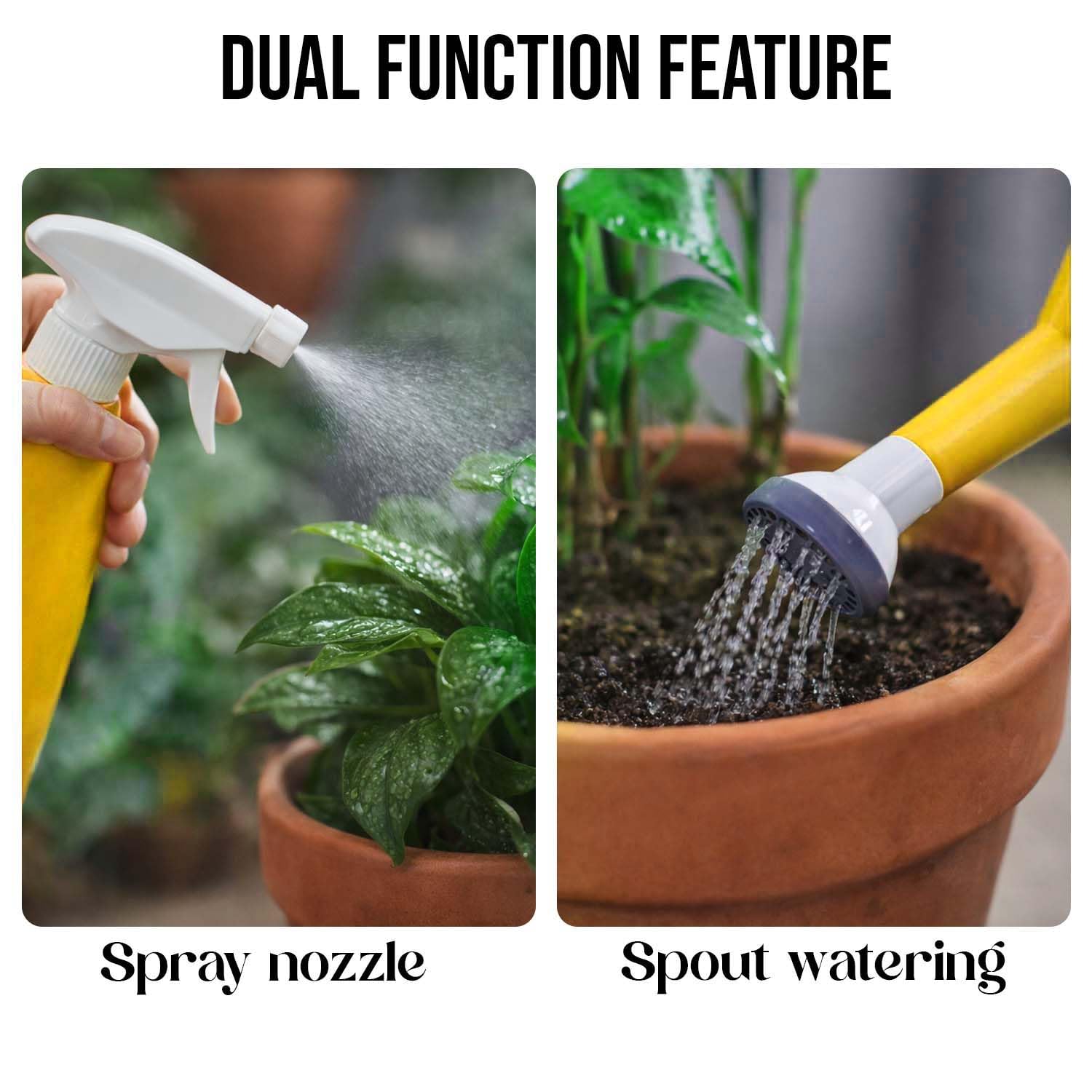 Go Hooked 2in1 Plant Watering Can with Spray Bottle & Shower Head 1 Litre | Multi-Purpose Garden Water Sprayer for Indoor Plants, Balcony Garden & Nursery | Plastic Watering Pot with Handle (Yellow)