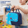 Go Hooked Kids Lunch Bag with Dino Face Design | Blue Thermal Insulated Oxford Cloth Lunch Tote with Navy Sides | Durable Food Storage Lunch Bag for School, Office, Picnic & Travel