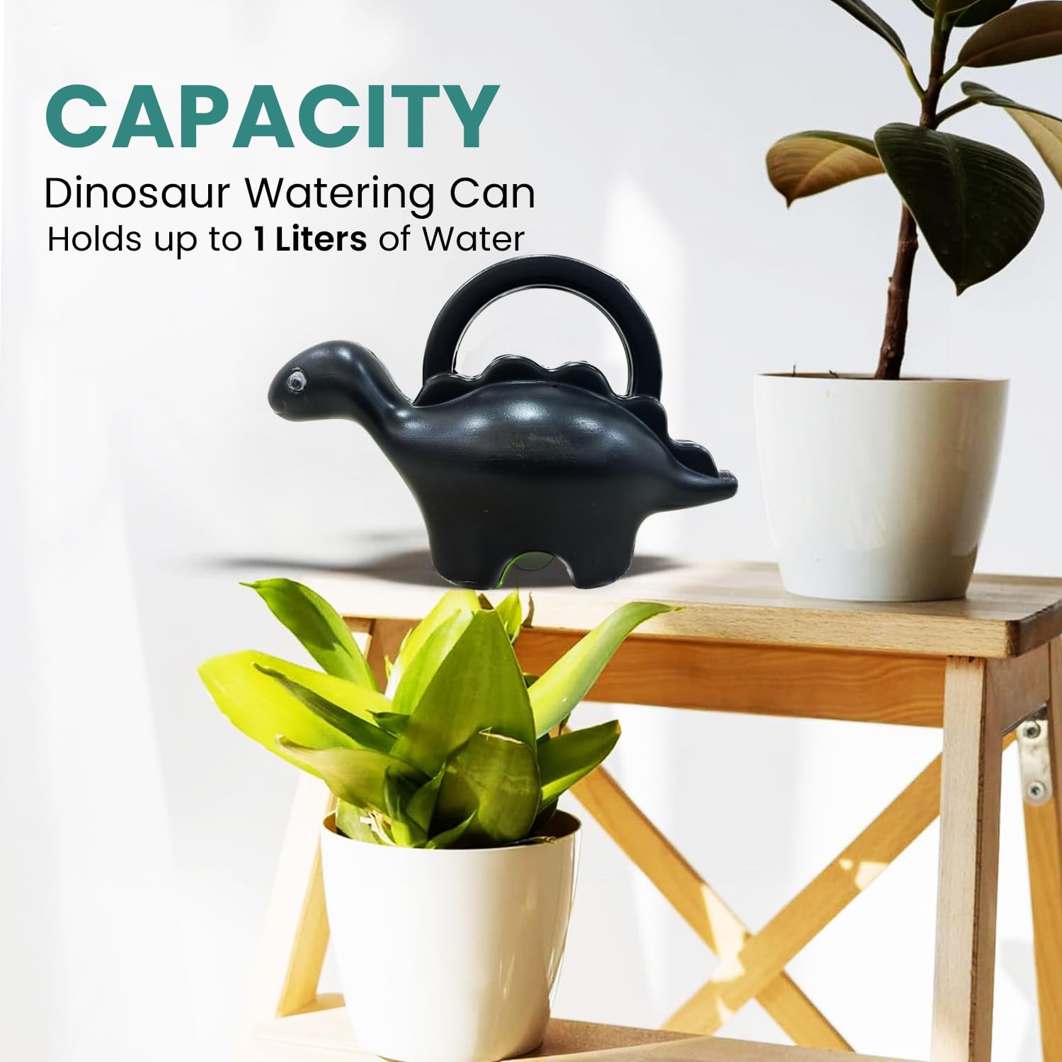 Go Hooked Plastic Dinosaur Shape 1 Liter Kids Watering Can for House Plants & Garden Plants Roar Some Gardening Dino Shaped Delight Garden Time Travel (Pack of 1, Gray, 1 Liter)