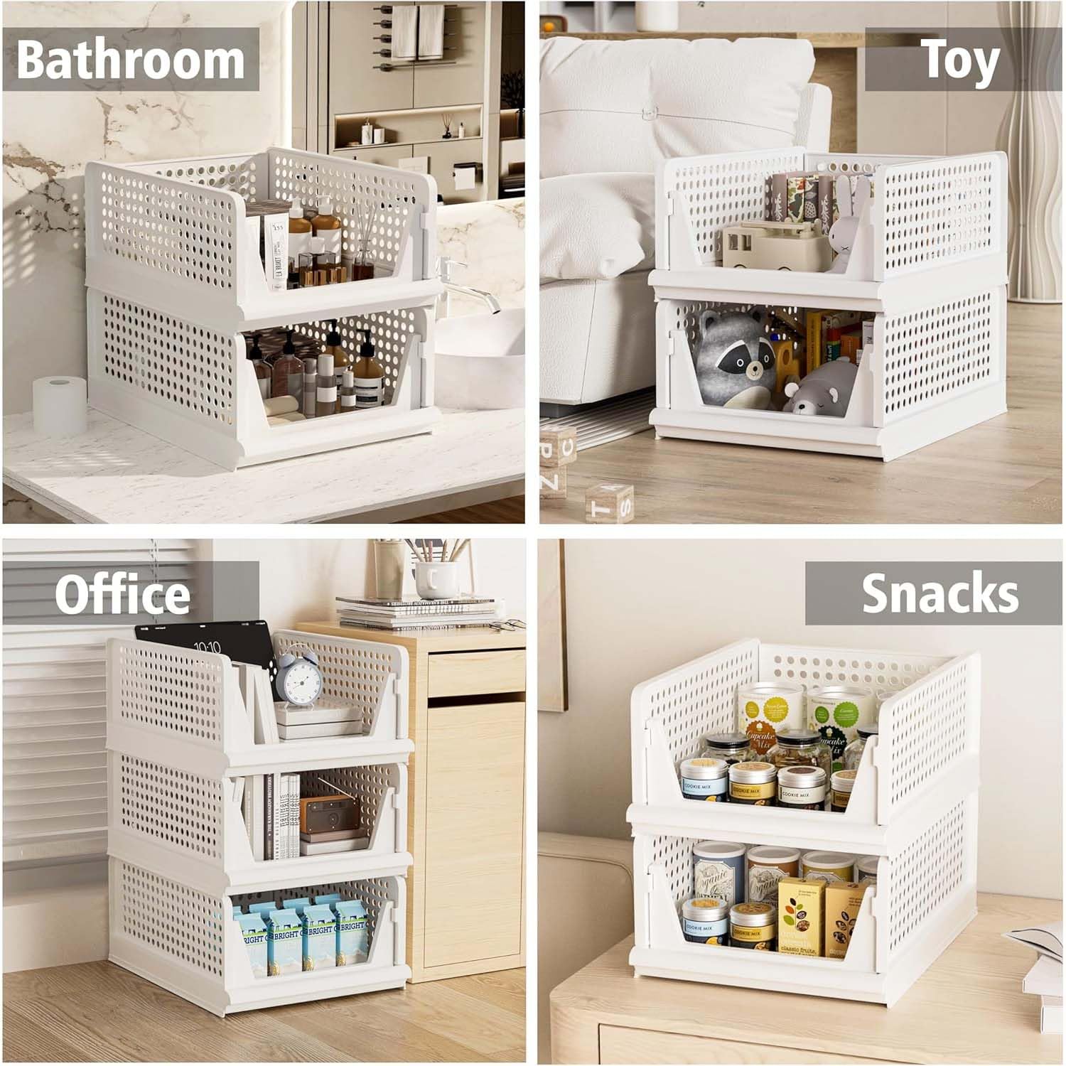 Go Hooked Foldable Wardrobe Organizer with Drawer Style Pull Out Design | Pack of 5 Small (44x34x14.5 cm) Shelf Storage Box | Heavy Duty Plastic Shirt Stacker for Cupboard, Almirah & Closet | White