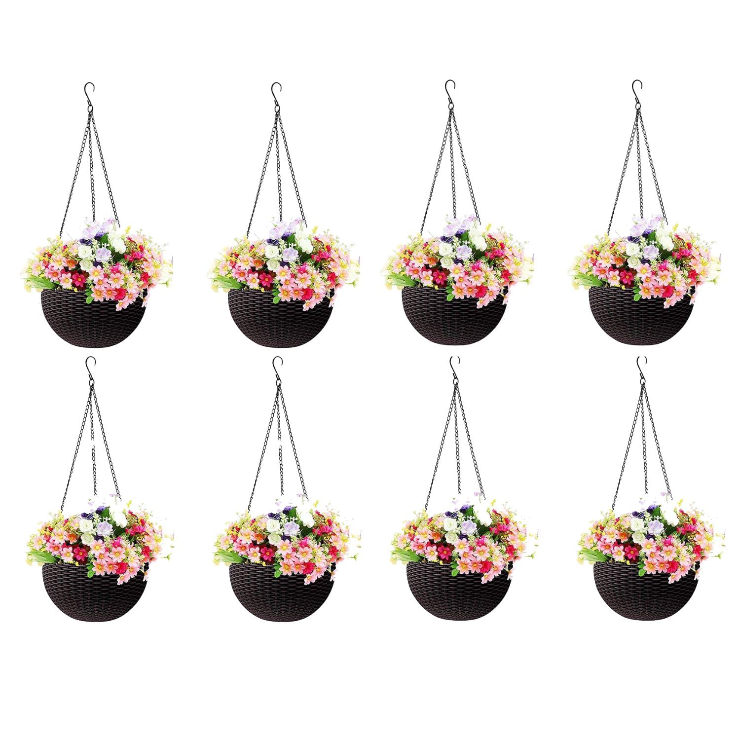 Go Hooked Plastic Hanging Pot, Dark Brown, Pot Diameter- 7.1 Inch, Pot Height-4.8 Inch, Pot Thickness-3 mm, Chain Length-13 inch Approx.