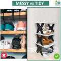Go Hooked Shoe Rack 4-Tier Durable Plastic Organizer with Modern Black & White Design Lightweight Storage for Shoes, Sneakers and Sandals Easy to Assemble with Anti-Slip Frame for Stability