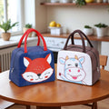 Go Hooked Kids Lunch Bag Pack of 2 – Smiley Fox & Winky Cow Design | Thermal Oxford Cloth Lunch Tote | Reusable, Waterproof & Lightweight Tiffin Carry Bag for School, Office, Picnic & Travel