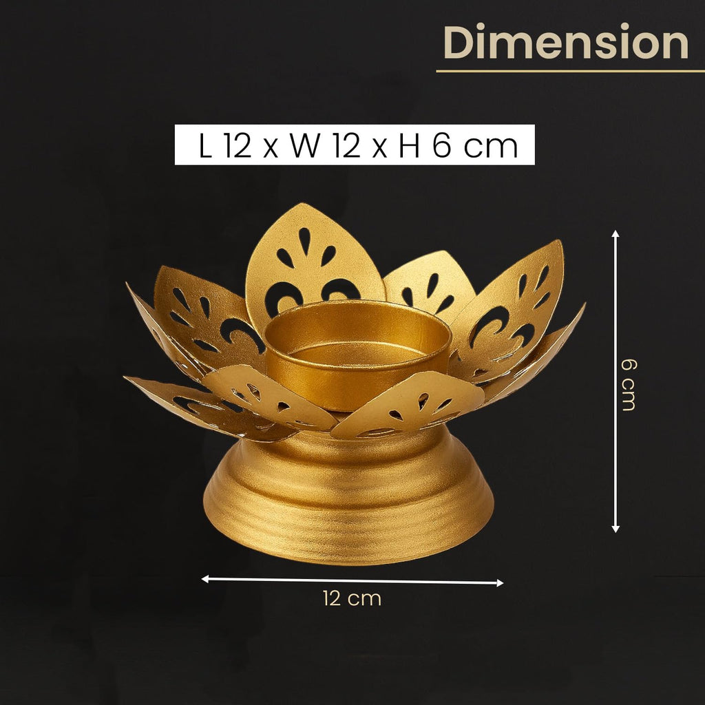 Go Hooked Lotus Tealight Holder Set of 3pcs Hand‑Crafted Metal Candle Stand in Luxe Matte‑Gold Finish, Decorative Lotus Diya for Diwali, Home, Temple, Festive & Tabletop