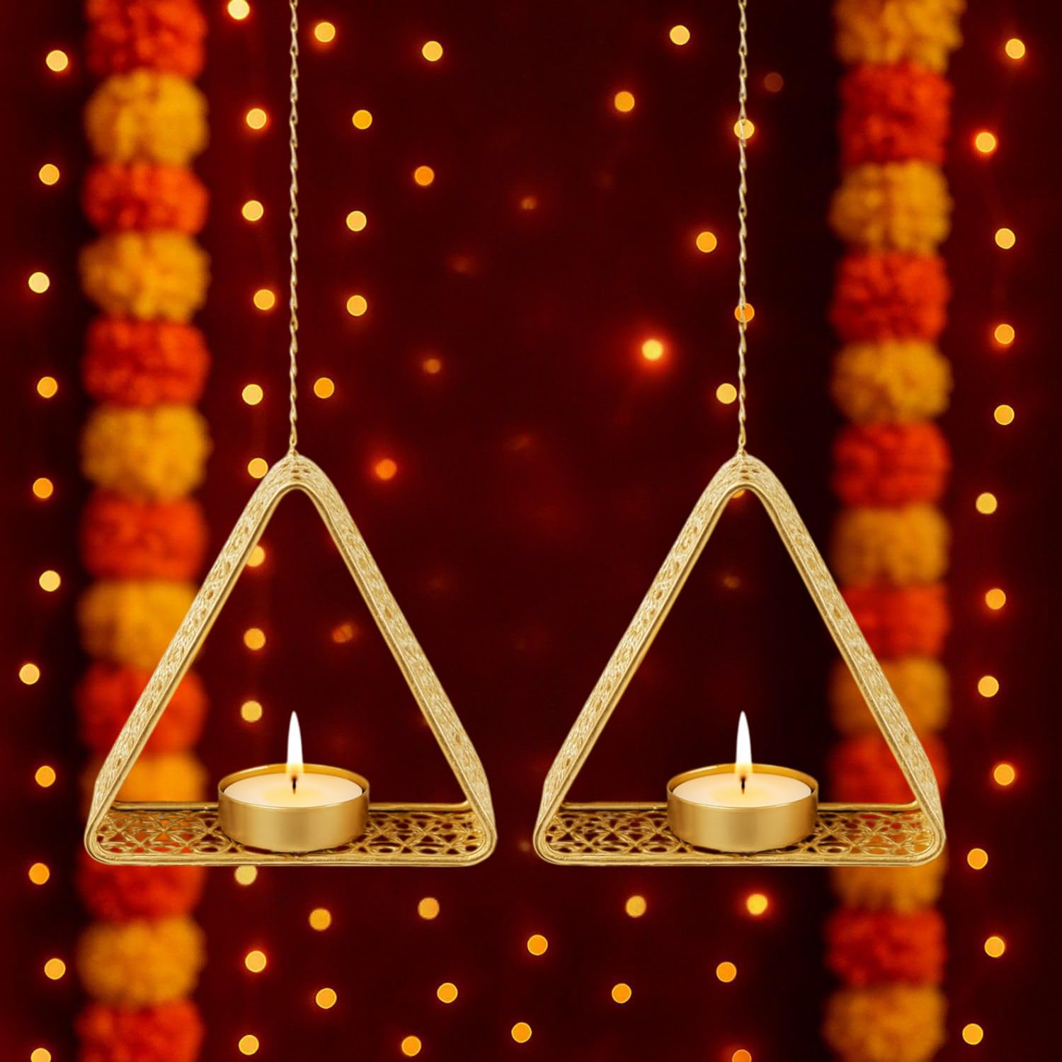 Go Hooked Lotus Tealight Holder Set of 3pcs Hand‑Crafted Metal Candle Stand in Luxe Matte‑Gold Finish, Decorative Lotus Diya for Diwali, Home, Temple, Festive & Tabletop