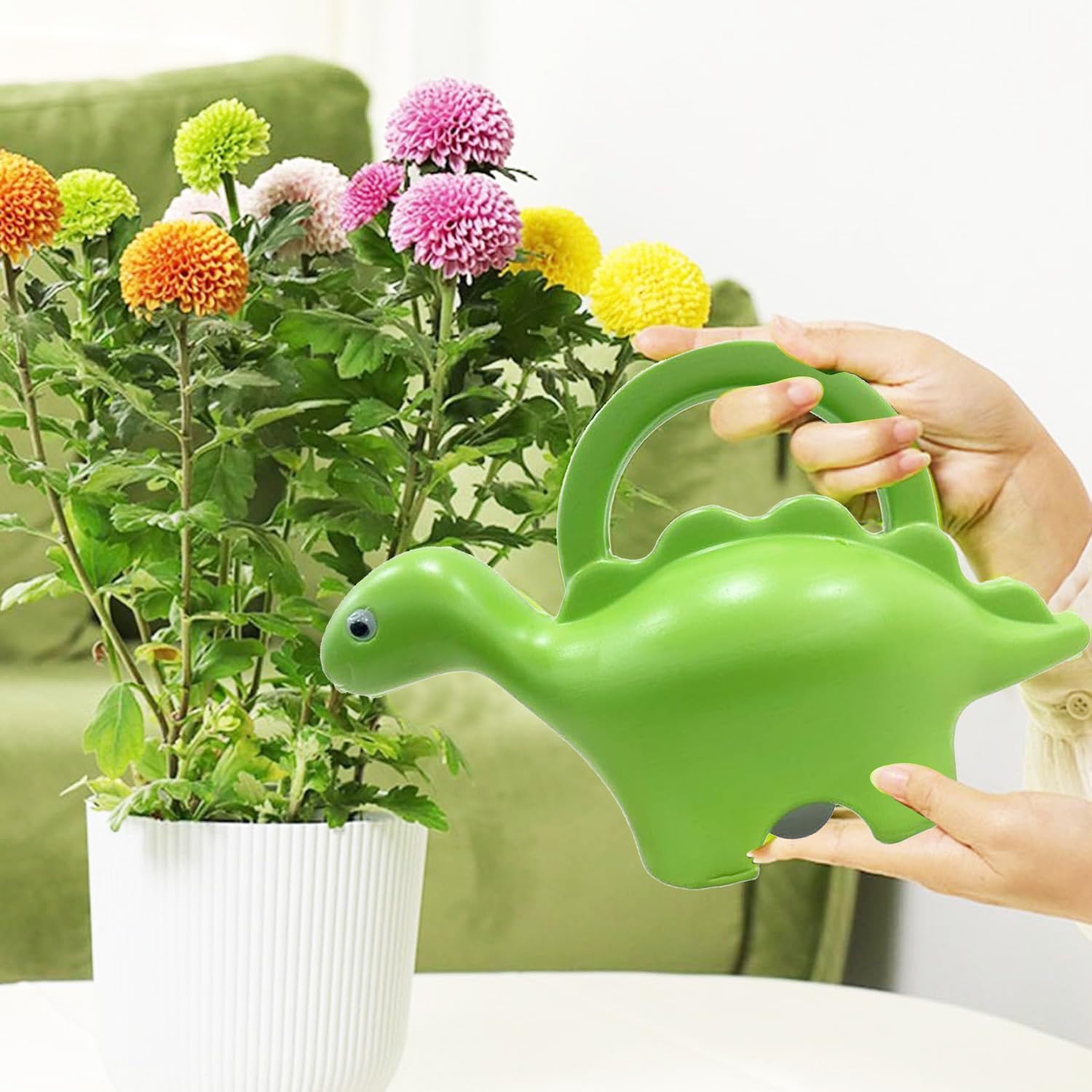 Go Hooked Plastic Dinosaur Shape 1 Liter Kids Watering Can for House Plants & Garden Plants Roar Some Gardening Dino Shaped Delight Garden Time Travel (Pack of 1, Green, 1 Liter)