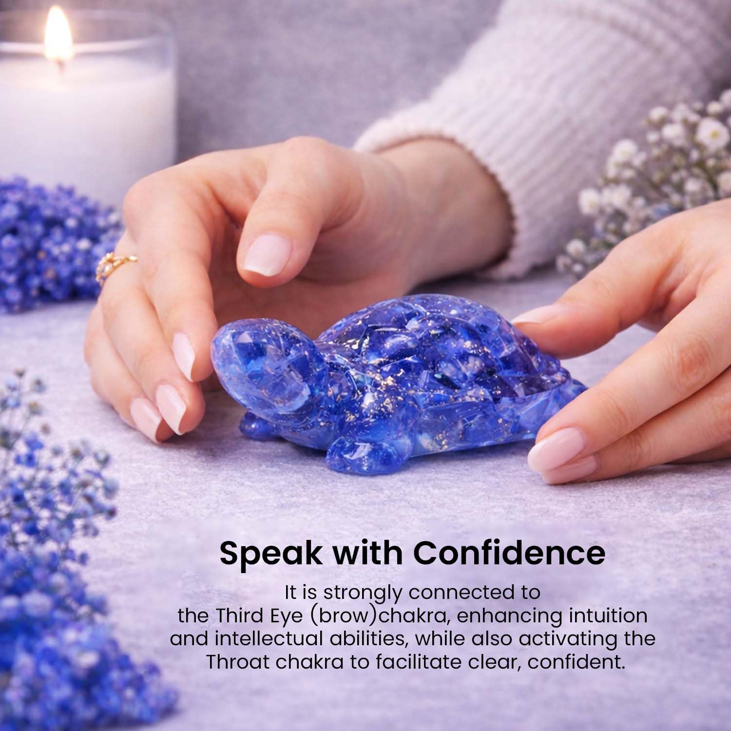 Go Hooked Lapis Lazuli Crystal Tortoise for Wisdom, Communication & Confidence | Feng Shui Vastu Turtle for Intelligence & Decision Making | Blue Stone Showpiece Study Table, Office Desk & Home Decor