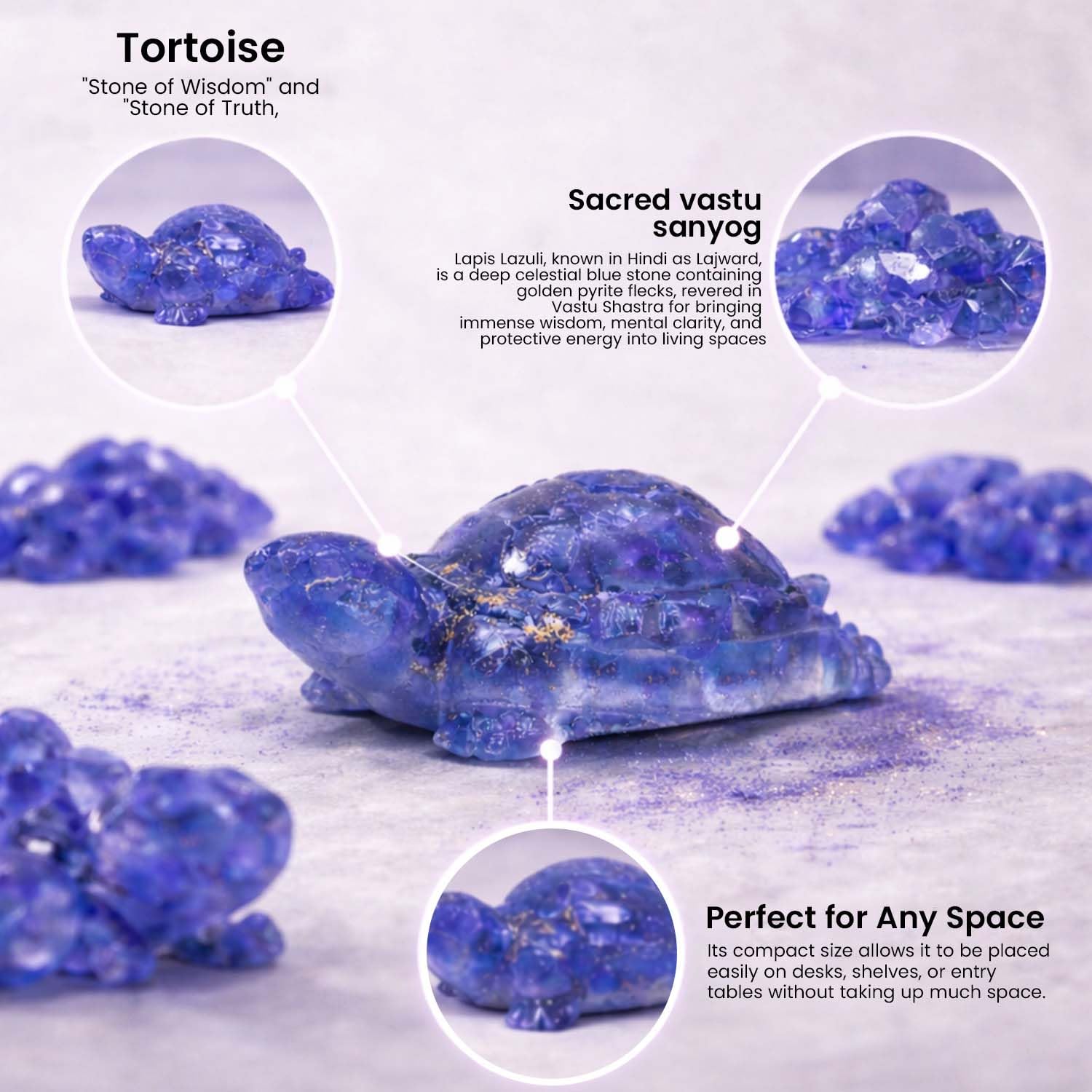 Go Hooked Lapis Lazuli Crystal Tortoise for Wisdom, Communication & Confidence | Feng Shui Vastu Turtle for Intelligence & Decision Making | Blue Stone Showpiece Study Table, Office Desk & Home Decor