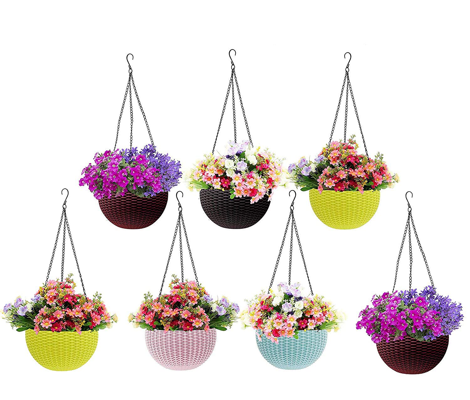 Go Hooked Henri Hanging Planter Pot for Indoor & Outdoor Plants Pack of 8 | 7 Inch Plastic Hanging Pots with Metal Chain | Decorative Round Hanging Planter for Balcony, Garden & Home Décor (Grey)
