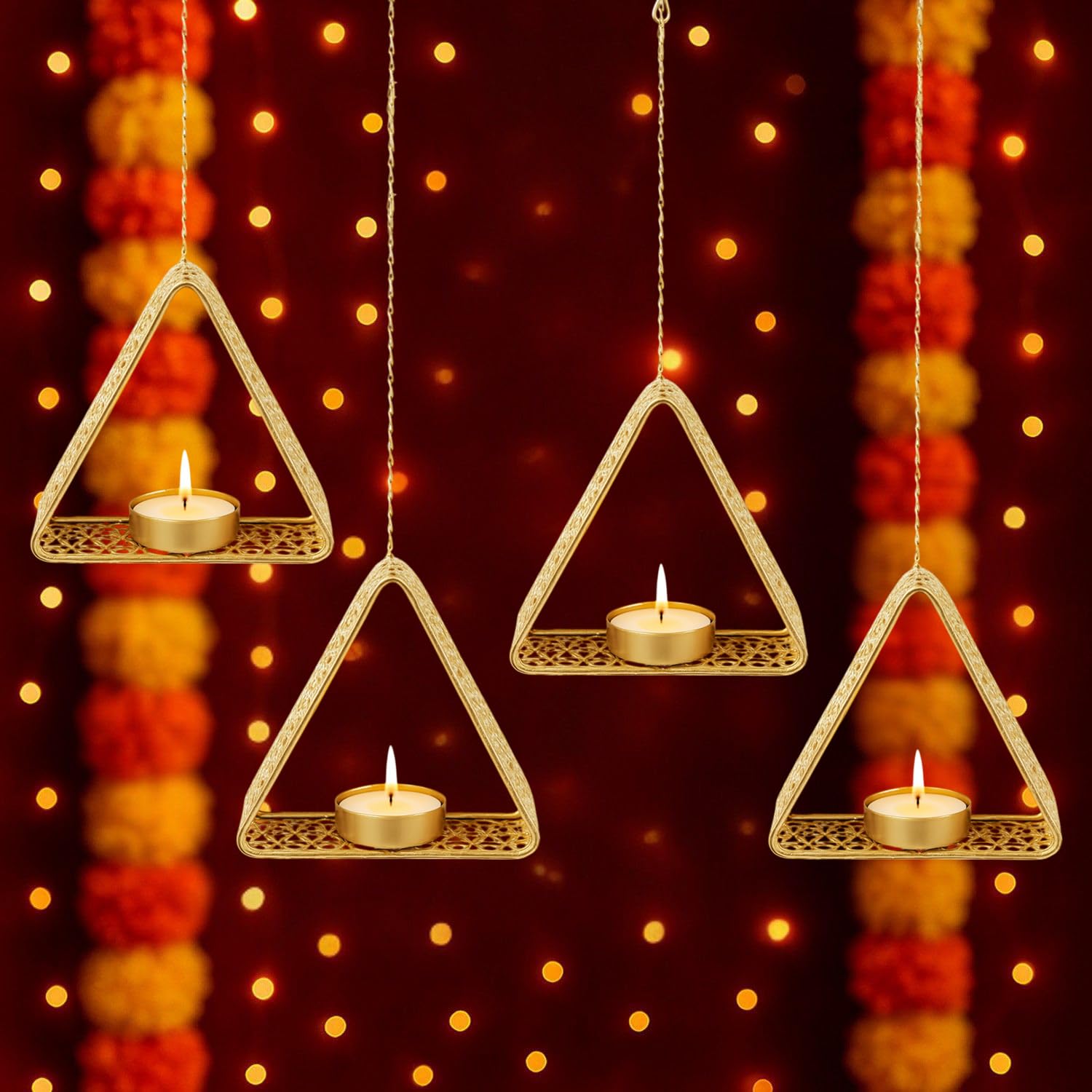 Go Hooked Lotus Tealight Holder Set of 3pcs Hand‑Crafted Metal Candle Stand in Luxe Matte‑Gold Finish, Decorative Lotus Diya for Diwali, Home, Temple, Festive & Tabletop