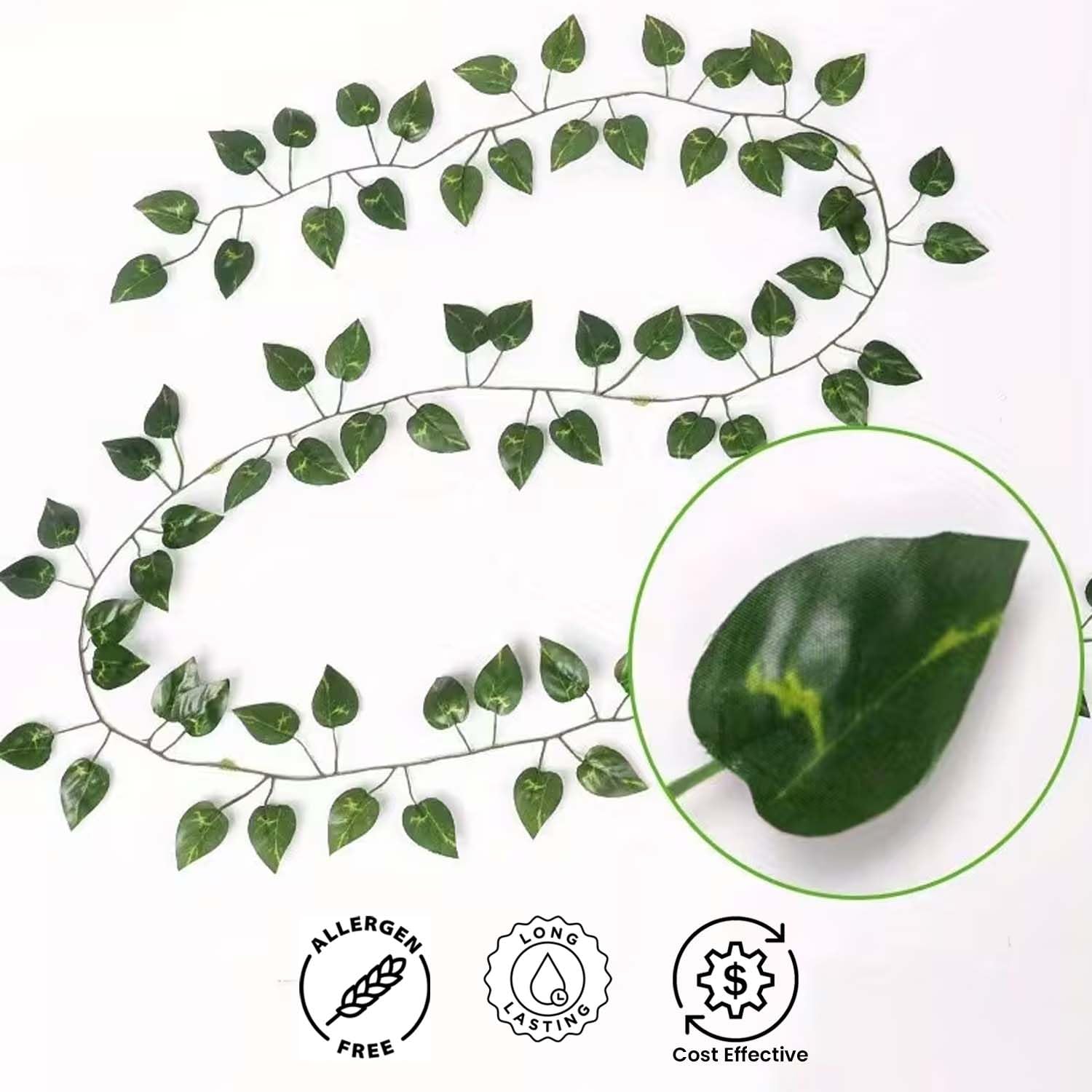 Go Hooked Artificial Hanging Creeper for Home Décor (Pack of 5, 6 Ft) | Money Plant Leaf Garland with 30 Leaves Each | Plastic Decorative Creeper for Balcony, Walls, Garden Decoration