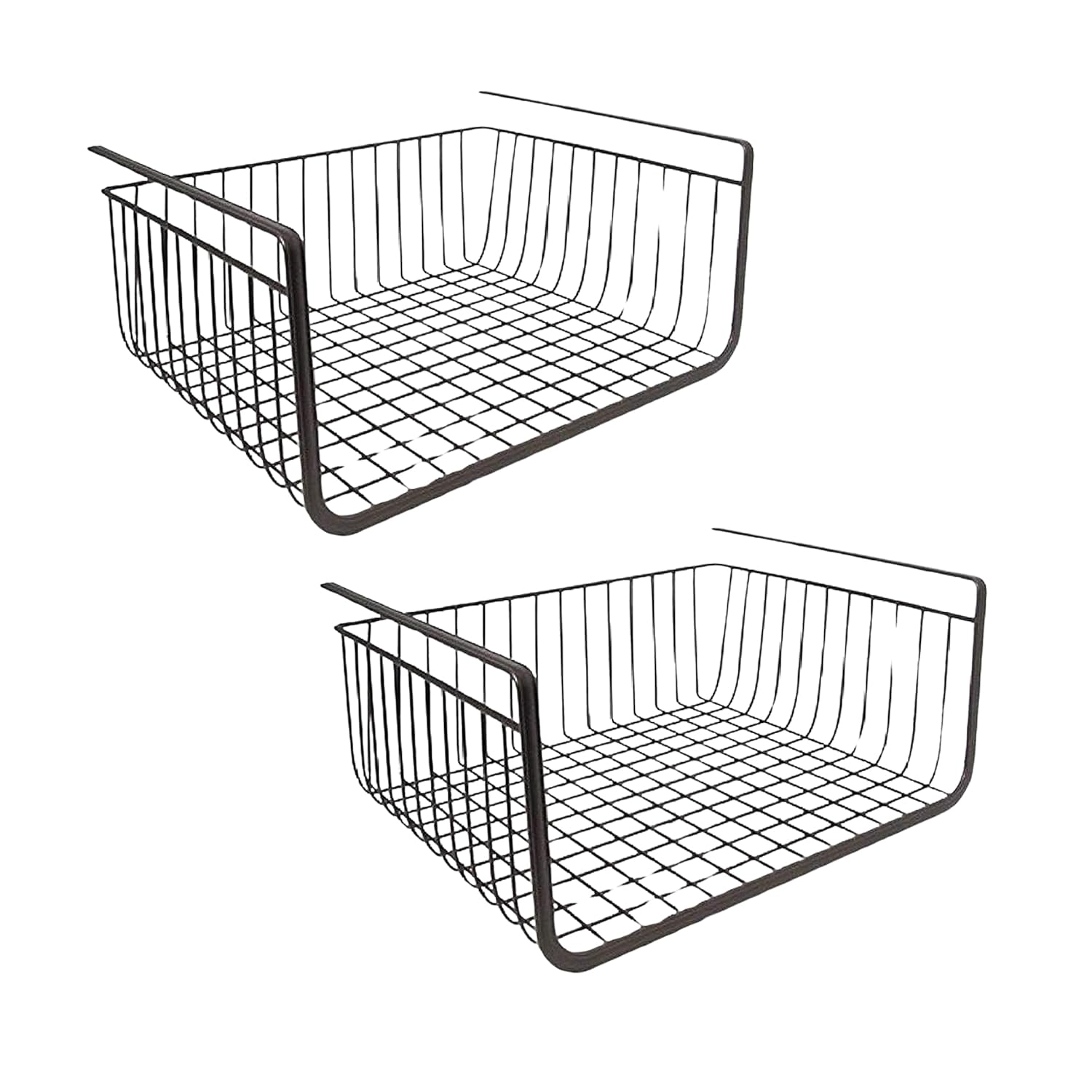 Go Hooked Multipurpose 16 Inch Under Shelf Basket Powder Coated Iron Under Cabinet Organiser Undershelf Organiser Basket Under Shelf Storage Rack for Kitchen Bedroom Office Pack of 2 Black