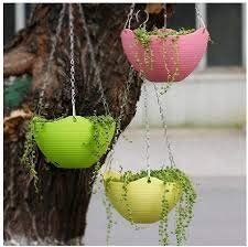 ViMe Plastic Marvel Hanging Pots, Hanging Planters with Metal Hanging Chain - Pack of 4 (7.3 Inch)