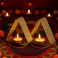 Go Hooked Lotus Tealight Holder Set of 3pcs Hand‑Crafted Metal Candle Stand in Luxe Matte‑Gold Finish, Decorative Lotus Diya for Diwali, Home, Temple, Festive & Tabletop