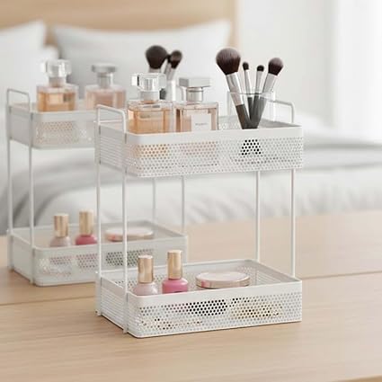 Go Hooked 2 Tier Metal Storage Rack Organizer 31cm | Multipurpose Countertop Shelf for Home, Bathroom & Utility Storage | Black Wire Spice Rack for Jars, Bottles & Essentials