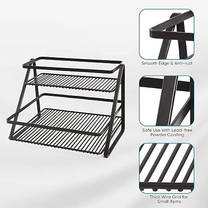 Go Hooked Metal Standing Rack 2-Tier Countertop Organizer | Spices Organizer | Bathroom Essentials | Vanity Storage | Decorative Use | Cosmetic Makeup Storage (Black)