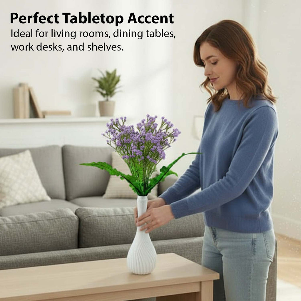 Go Hooked Artificial Flowers with Surahi Vase 60cm Approx | 5Pcs Lavender Baby’s Breath Gypsophila | 4Pcs Fern Leaves | Real Touch Faux Plant Décor for Living Room, Bedroom, Office & Tabletop