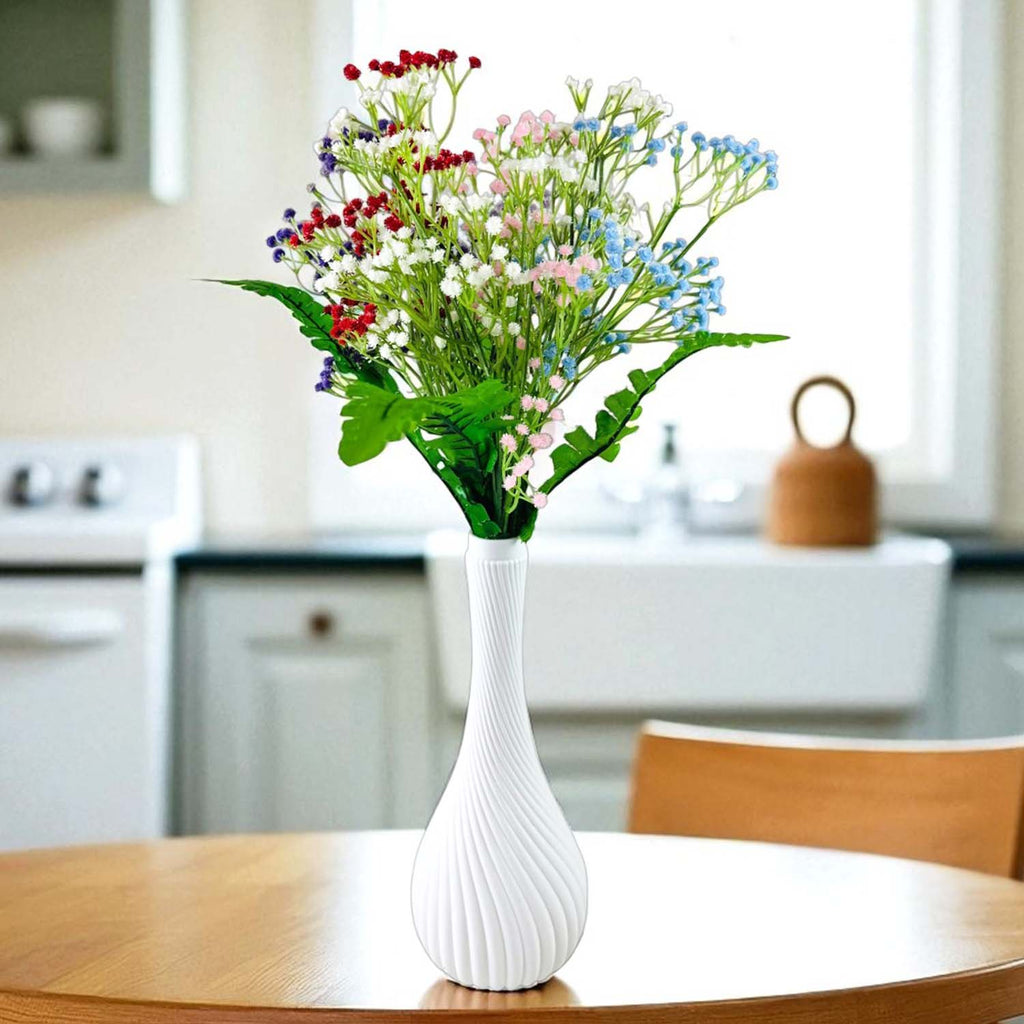 Go Hooked Artificial Flowers with Surahi Vase 60cm Approx | 5Pcs Red Baby’s Breath Gypsophila | 4Pcs Fern Leaves | Real Touch Faux Plant Décor for Living Room, Bedroom, Office & Tabletop