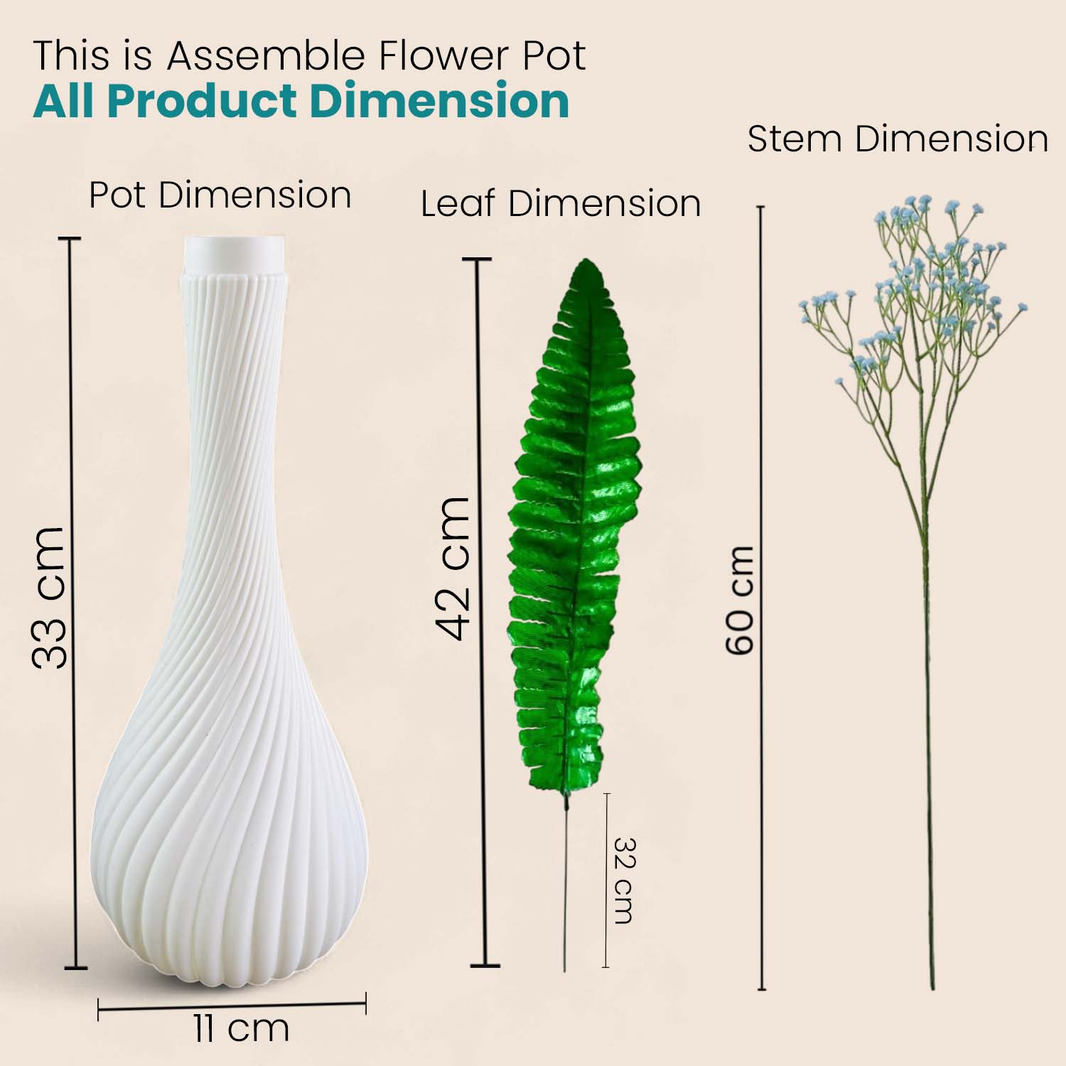 Go Hooked Artificial Flowers with Surahi Vase 60cm Approx | 5Pcs Red Baby’s Breath Gypsophila | 4Pcs Fern Leaves | Real Touch Faux Plant Décor for Living Room, Bedroom, Office & Tabletop